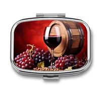 Grape Red Wine Pill Box 2 Compartments Portable Travel Pill Case Mini Medicine Organizer for Pocket Purse Metal Waterproof Medicine Container Holder Vitamin Fish Oil