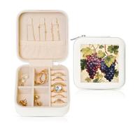Grape Small Jewellery Box Rustic Vintage PU Leather Travel Jewellery Organizer for Women Girls Storage Case for Rings Earrings Necklaces Bracelets