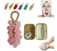 Grape Soap, Grape Soap On A Rope, Handmade Crystal Grapes Soaps with Gift Box, Scented Grapes Cluster Shaped Soaps, Decorative Soapbar for Washing Hands Bathroom Home Decor (Pink-peach)