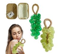 Grape Soap on a Rope, Handmade Crystal Grape Gentle Cleansing Soap, Grapes Cluster Shaped Soaps, Decorative for Washing Hands and Bath Cold Process Method, Gift for Men and Women (O-2pcs)