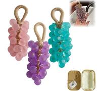 Grape Soap on a Rope, Handmade Crystal Grape Soap, Hand Washing and Bath, Cold-Process Method, Air Freshening, Gift Choice for Decoration Soaps Men Women(Peach Pink+purple+royal Blue)