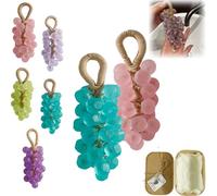 Grape Soap on a Rope, Handmade Crystal Grape Soap, Hand Washing and Bath, Cold-Process Method, Air Freshening, Gift Choice for Decoration Soaps Men Women(Peach Pink+royal Blue)