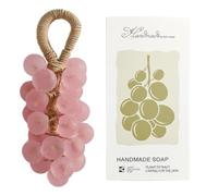 Grape Soap on a Rope, Handmade Grape Cluster Soap with Gift Box, Natural Cold Process Artisan Soaps for Hand Washing, Decorative Scented Soaps for Christmas Gifts, Bathroom & Kitchen Decor (pink)