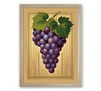 Grape Study with Leaves Botanical Framed Wall Art Print A2 (59.4×42cm) Oak, Wall Decor for Living Room, Bedroom, Office & Home, Ready to Hang, Art Gift