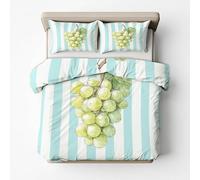 Grape Theme Small Double Duvet Cover Set Refreshing Summer Reversible Printed Quilt Cover Set, Super Soft Breathable Brushed Microfibre Duvet Covers with Hidden Zipper & Corner Ties