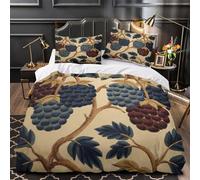 grape vine pattern 3D Digital Print Duvet Cover 3pc Premium Microfibre Easy Care Soft botanical wall decor Quilt Cover 2 Pillowcases Concealed Zipper Bedding Set Couples & Families King（220x240cm）