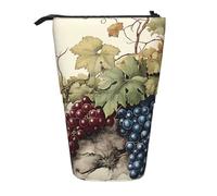 Grape Vintage Standing Pencil Case Oil Painting Art Pen Pouch Holder Telescopic Pencil Bag Pop Up Cosmetics Bag Stationery Organizer for School Office Travel