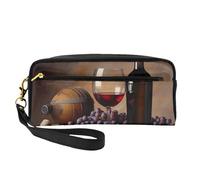 Grape Wine Printed Leather Makeup Bags with Wrist Strap Portable Travel Toiletry Bag Cosmetic Organizer Bag for Women