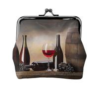 Grape Wine Women's Leather Kiss-Lock Coin Purse,Double-Sided Full Print Pattern,Ultra-Fine Fiber Leather,Small Clutch Wallet for Cash,Cards,Coins