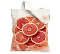 Grapefruit Canvas Tote Bag for Women, Summer Tropical Slice Orange Summer Peach Washable Reusable Small Tote Bags Ideas for, Peach, 13x15 Inch