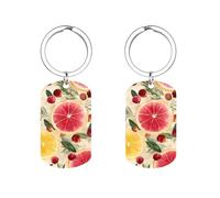Grapefruit Rosemary Leaves Cranberries Cute Keychain Fashion Car Keyring with Graphic Pendant for Wallet Backpack Bag