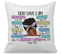 Grapehiker Christian God Says I Am Self Affirmation Black Girl Decorative Throw Pillow Cover, 18”×18”, Letter Print, Home Decoration, Gifting for Occasions