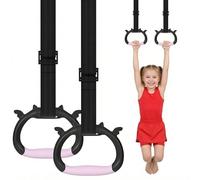 Grapelet Gymnastics Rings Set, Home Gym Equipment, Adjustable Strap Strength Training Rings, Pulling Rings for Physical Training (Black Pink)