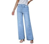 GRAPENT Pull On Womens Jeans Baggy Stretchy High Waisted Denim Wide Leg Trouser Pants Trendy Front Seam 90s Loose Jean, Lakeside Blue, XS