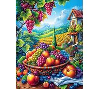 Grapes And Fruit Basket in A Vineyard 500 Piece Jigsaw Puzzle for Adults Fairy Tale Scenery Cartoon Jigsaw Bedroom Accent Decor Stress Relief Challenge Perfect Holiday Present Relaxation Tool 500 PC