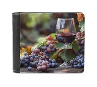 Grapes and Wine Leather Men's Bifold Wallet Minimalist Credit Card Holder Simple Coin Purse with Hidden Slots