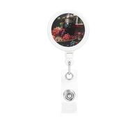Grapes and Wine Print Badge Holder Retractable Reel, with ID Alligator Clip Rotatable Buckle, for Nurse Teacher