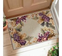 Grapes Area Rug, Autumn Rustic Leaves Flowers Fall Violet Low Pile Doormat Rectangle Print Accents Rug Entryway Bathroom Laundry Room Decor 2' X 3'