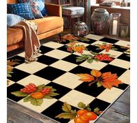 Grapes Area Rug, Fall Harvest Leaves Pumpkin Fall Black Low Pile Home Floor Rectangle Print Carpet Rugs for Living Room Bedroom Under Bed Apartment Decor 5' X 7'