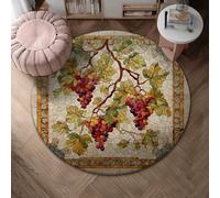 Grapes Area Rug, Vintage Rustic Leaves Vines Fall Green Non-Slip Round Doormat Throw Rug Edge Binding Entryway Bathroom Laundry Room Decor 4' X 4'