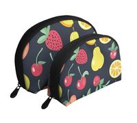 Grapes, Bananas, Yellow Pears Printed Makeup Bags 2-Piece Portable Shell Travel Toiletry Bag