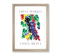 Grapes Costa Brava Fruit Market Exhibition Framed Print for Living Room Bedroom Home Office, Wall Art Picture Ready to Hang, Oak A2 (64 x 46 cm)