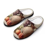 Grapes Peaches Men's Cozy Cotton Slippers with Memory Foam Lightweight Anti-skid House Shoes for Indoor Outdoor