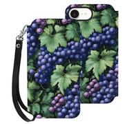 Grapes Purple Printed Wallet Phone Case Slim Cute Cellphone Protective Cover Hanging Rope Unisex Compatible with iPhone 16/16 Plus/16 Pro/16 Pro Max/16 E