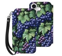 Grapes Purple Printed Wallet Phone Case Slim Cute Cellphone Protective Cover Hanging Rope Unisex Compatible with iPhone 16/16 Plus/16 Pro/16 Pro Max/16 E