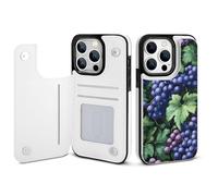 Grapes Purple Printed Wallet Phone Case Slim Cute Cellphone Protective Cover Unisex Compatible with iPhone iPhone 14/14 Pro/14 Pro Max/14 Plus