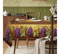 Grapes Rectangle Table Cloth, Rustic Traditional Vines Leaves Fall Violet Polyester Reusable Washable Table Cover Decor for Dining Kitchen Party Camping 35x55 Inch
