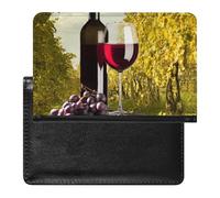 Grapes Red Vine Glass Bottle with Vineyard in the Park Women's Passport Protector, Men's Passport Protector, PU Travel Passport Protector for Women Men Worker 5.8 x 3.9 x 0.4 inch