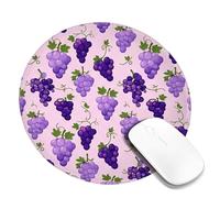 Grapes Small Mouse Pad, Fruit Playful Vines Leaves Summer Violet Round Rubber Smooth Stitched Edge Cloth Mousepad Decor for Home Office Work Gaming Desk Round 8x8 Inch