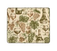 Grapes Small Mouse Pad, Vintage Rustic Wine Glass Bottle Harvest Green Square Rubber Non Slip Mini Travel Desk Mousepad Decor for Home Office Work Gaming Desk Square 8x10 Inch