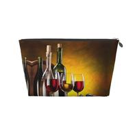Grapes Wine Bottles and Drink Leather Travel Toiletry Bag, Makeup Cosmetic Pouch with All-Over Print,Leather Material,Water-Resistant,Large Capacity Organizer for Women Men