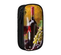 Grapes Wine Bottles and Drink Print Pencil Case, Large Capacity 2 Compartment Dual Zips Pouch, Premium Oxford Fabric Aesthetic Pencil case Stationery Organizer for Boys Girls Supplies Makeup Bag