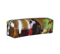 Grapes Wine Bottles and Drink Printed Leather Pencil Case Simple Pen Pencil Pouch Office Large Pencil Bag Stationery Box for Men Women Teens Students