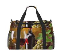 Grapes Wine Bottles and Drink Printed Travel Duffel Bag, Large Capacity Carry On Hand Luggage Weekend Bag for Women Men Gym Weekend