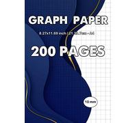 Graph Paper: 10 mm Squares Maths Notebook, 1 cm Squared Quad Ruled Grid Paper Notebook for Mathematics (Maths), Science, Graph, 200 Pages, Quality White Paper - Blue Cover
