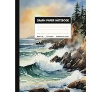 Graph Paper Composition Notebook: Quad Ruled 5x5 Waves Crashing On Rocks Nature Landscape Watercolor Painting. For Students. College, School, Office & Work
