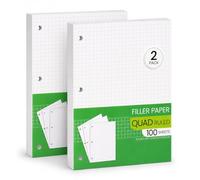 Graph Paper, Filler Paper Loose Leaf Graph Paper - 8” x 10.5" - Graph Ruled, 4x4 Quad Ruled Notebook Paper, 3 Hole Punched Loose Leaf Papers for 3 Ring Binders - 100 Sheets per Pack (2 Pack)