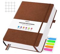 Graph Paper Notebook, 312 Numbered Pages Large A4 Hardcover Leather Journal, 100gsm No Bleed Grid Paper Notebook with Index Pages, Squared Grid Notebook for Graphing Notes Math, 8.5'' × 11'', Brown