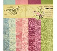 Graphic 45 4501872 Bloom Patterns & Solids 12"x12" Paper Pad 16 sheets