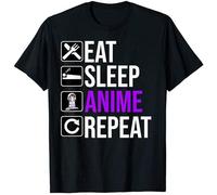 Graphic Anime Lover Funny Gift - Eat Sleep Anime Repeat T-Shirt Vintage Men Gift Tee Black XXL