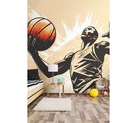 Graphic Basketball Player Wall Mural Origin Murals Orange W300cm x H240cm