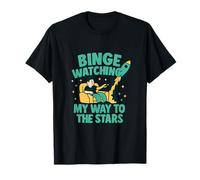 Graphic Binge Watching My Way To The Stars Rocket Parody Art T-Shirt