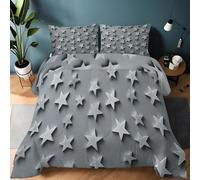 Graphic Design Stars Quilted Coverless Duvet Long Double Cooling Comforter Bedspread, Dark Gray Soft Quilted Duvet Set 200 x 220 cm with Pillowcases Lightweight All Season Easy Care Quilted Bedspread