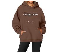 Graphic Hoodie Streetwear Jesus Loves You Bible Verse Letter Printed Fall Outfit With Kangaroo Pocket Drawstring Leisure Fall Women's Jumpers Ladies Jumpers