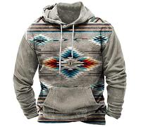 Graphic Hoodies for Men Long Sleeve Plaid Hooded Shirt African Patchwork Sweatshirt Tribal Ethnic Aztec Print Pullover