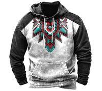 Graphic Hoodies for Men Long Sleeve Plaid Hooded Shirt African Patchwork Sweatshirt Tribal Ethnic Aztec Print Pullover